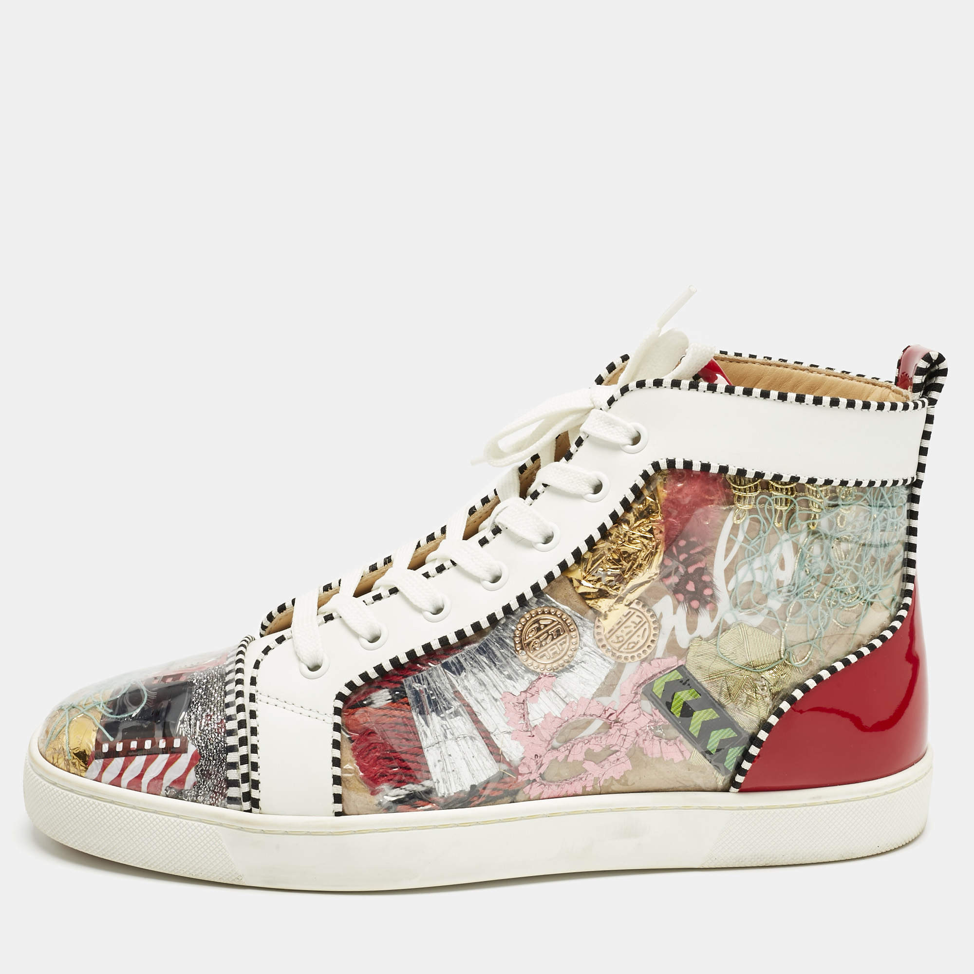 Pre Owned Christian Louboutin Multicolor Leather and Patent Leather Lou Pik Pik Orlato High Top Sneakers Size 42.5