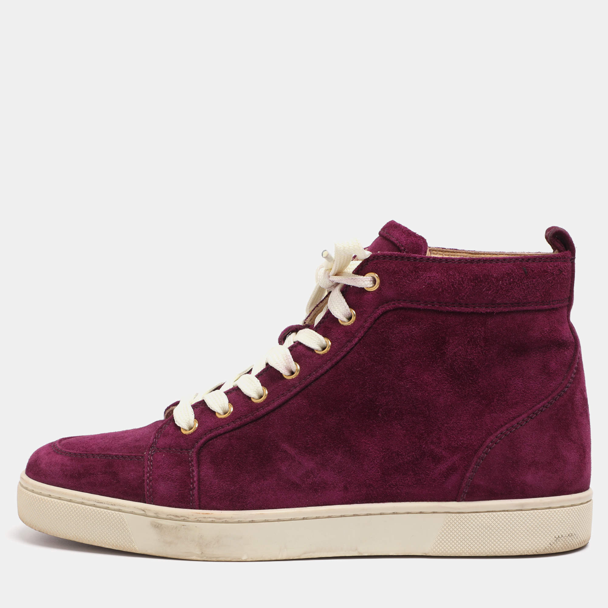 Pre Owned Christian Louboutin Purple Suede High Top Sneakers Size 40