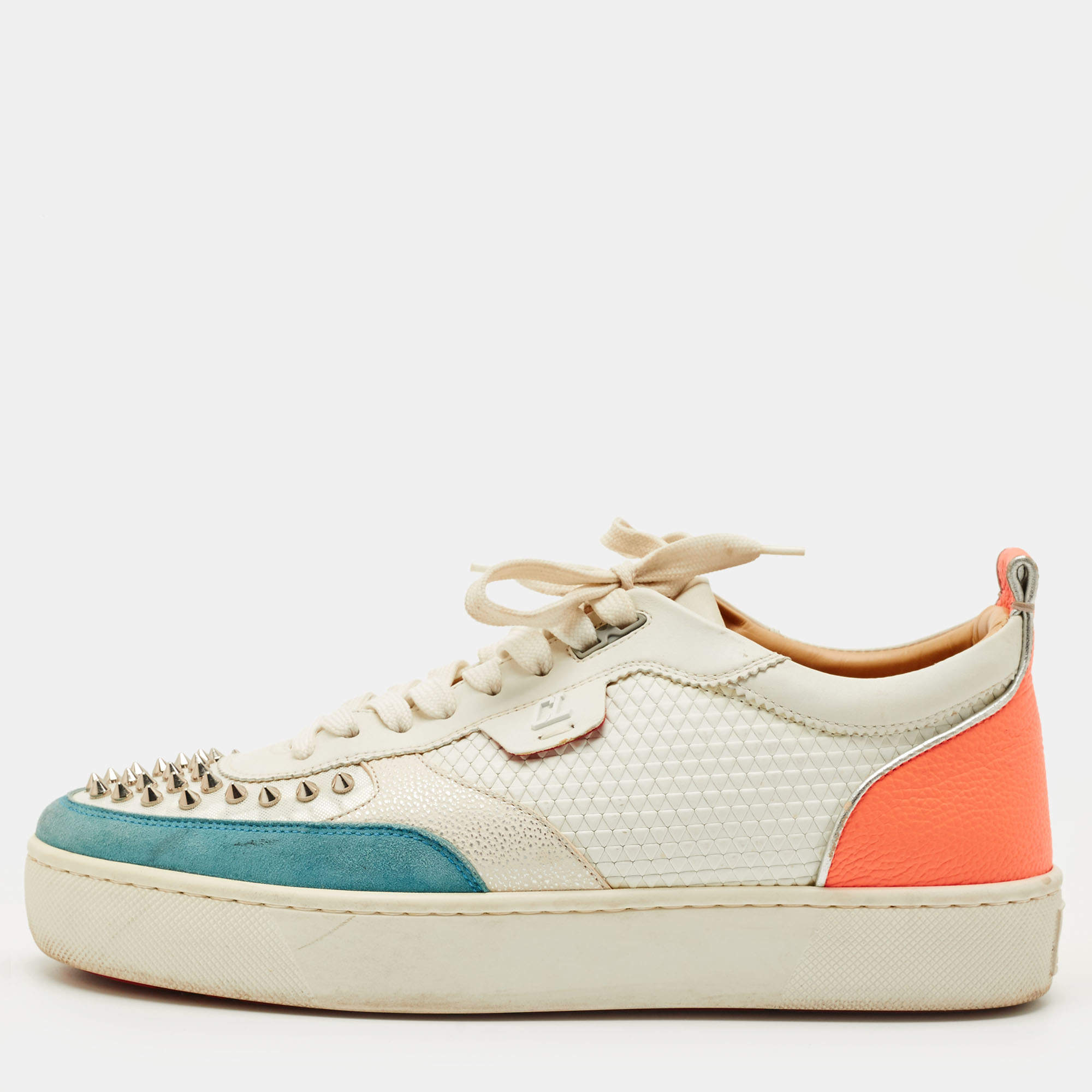 Pre Owned Christian Louboutin Tricolor Leather and Suede Happyrui Low Top Sneakers Size 42.5