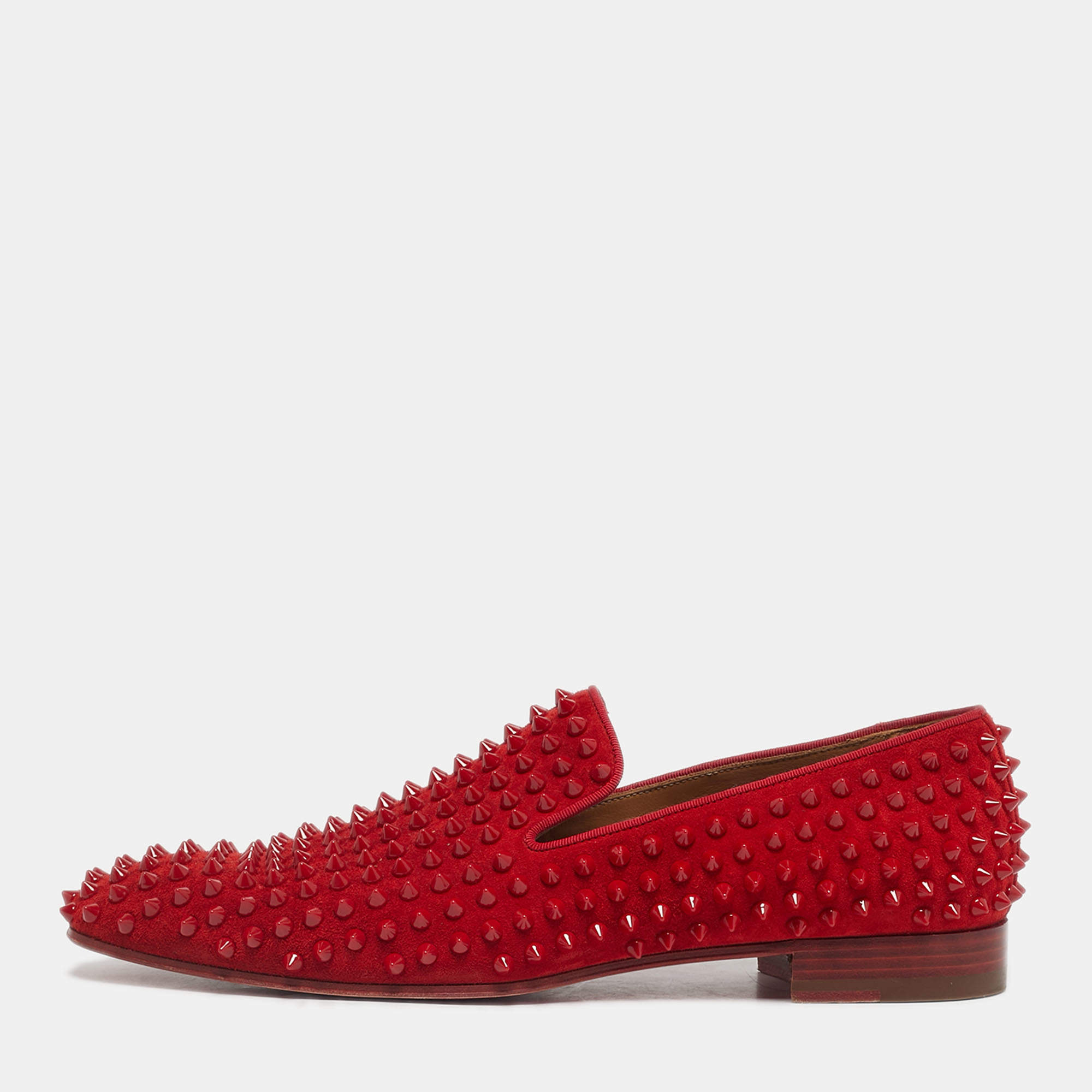 Pre Owned Christian Louboutin Red Suede Dandelion Spikes Smoking Slippers Size 41