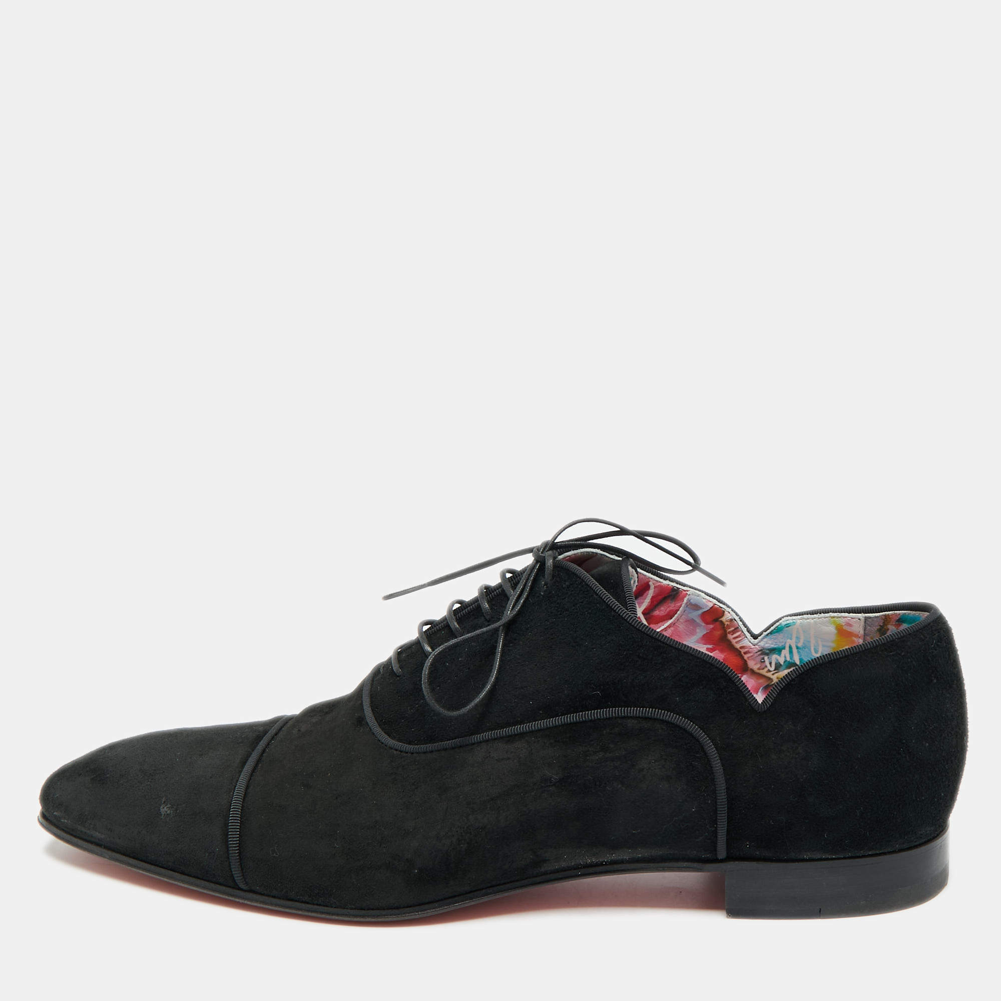 Pre Owned Christian Louboutin Greggo Size 42.5 Black Suede Lace Up Oxford Shoes