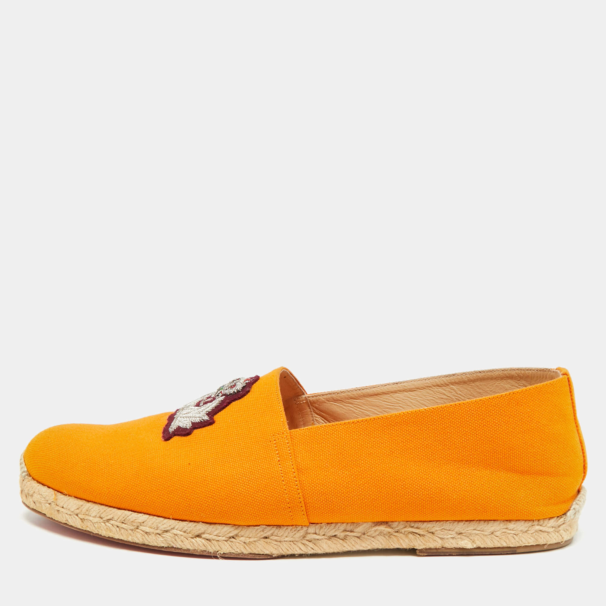 Pre Owned Christian Louboutin Nanou Crest Size 44 Orange Canvas Slip On Espadrille Flat
