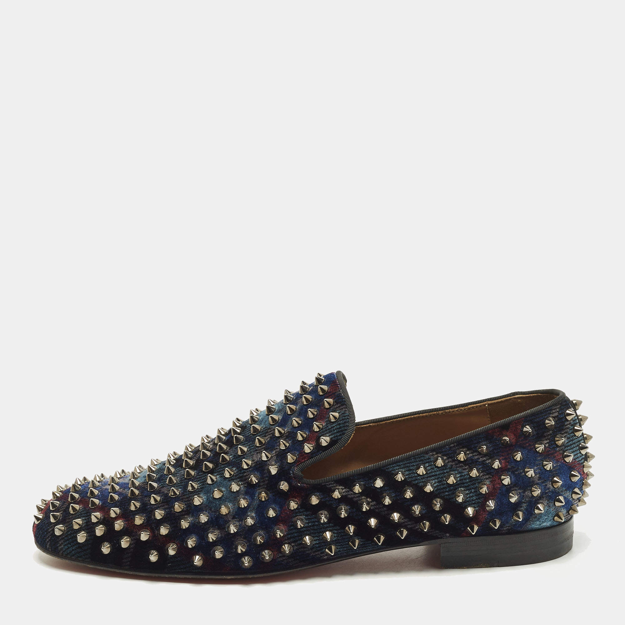 Pre Owned Christian Louboutin Dandelion Spikes Size 43.5 Black Velvet Smoking Slippers