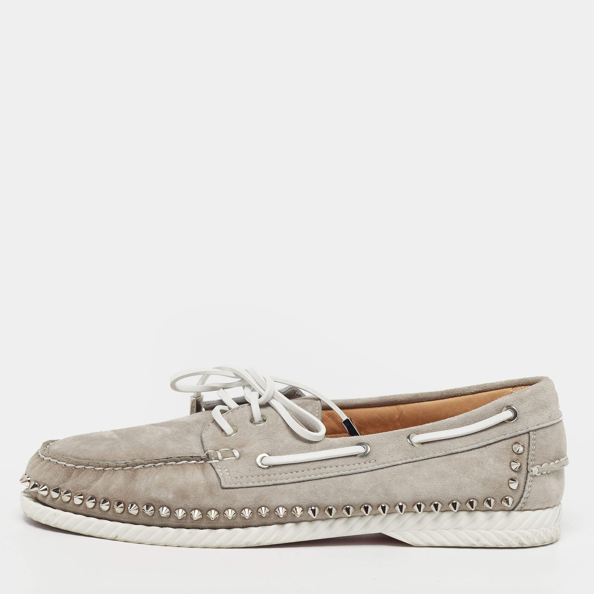 مملوكة مسبقًا حذاء لوفرز سليب أون كريستيان لوبوتان ستكل سبايك بوت جلد أزرق مقاس 41