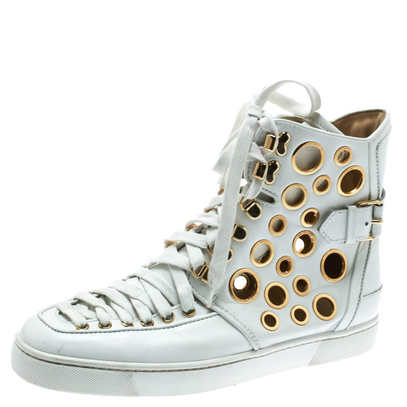  Christian Louboutin White Leather  Alfibully High Top Sneakers Size 42.5