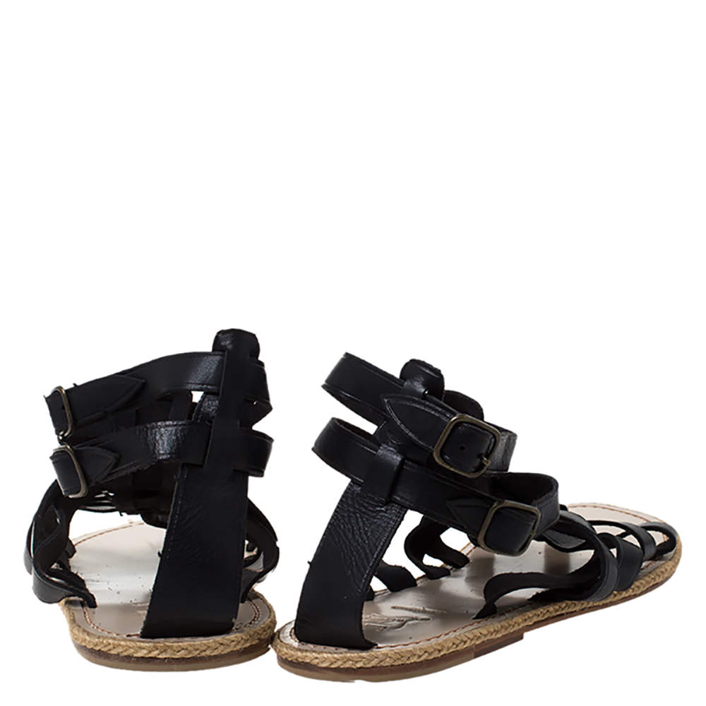 Christian Louboutin Black Leather Nuria Gladiator Flat Sandals