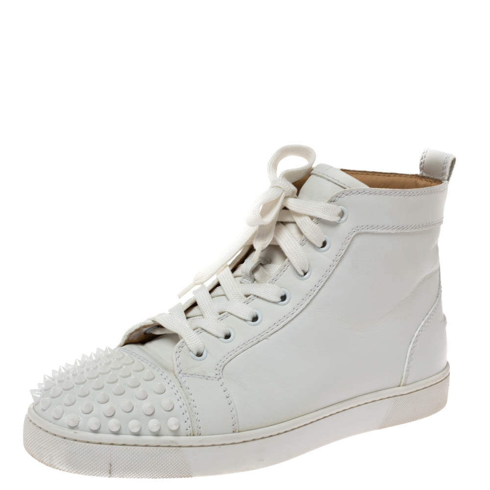 Christian Louboutin White Leather Louis Spikes High Top Sneakers Size 40