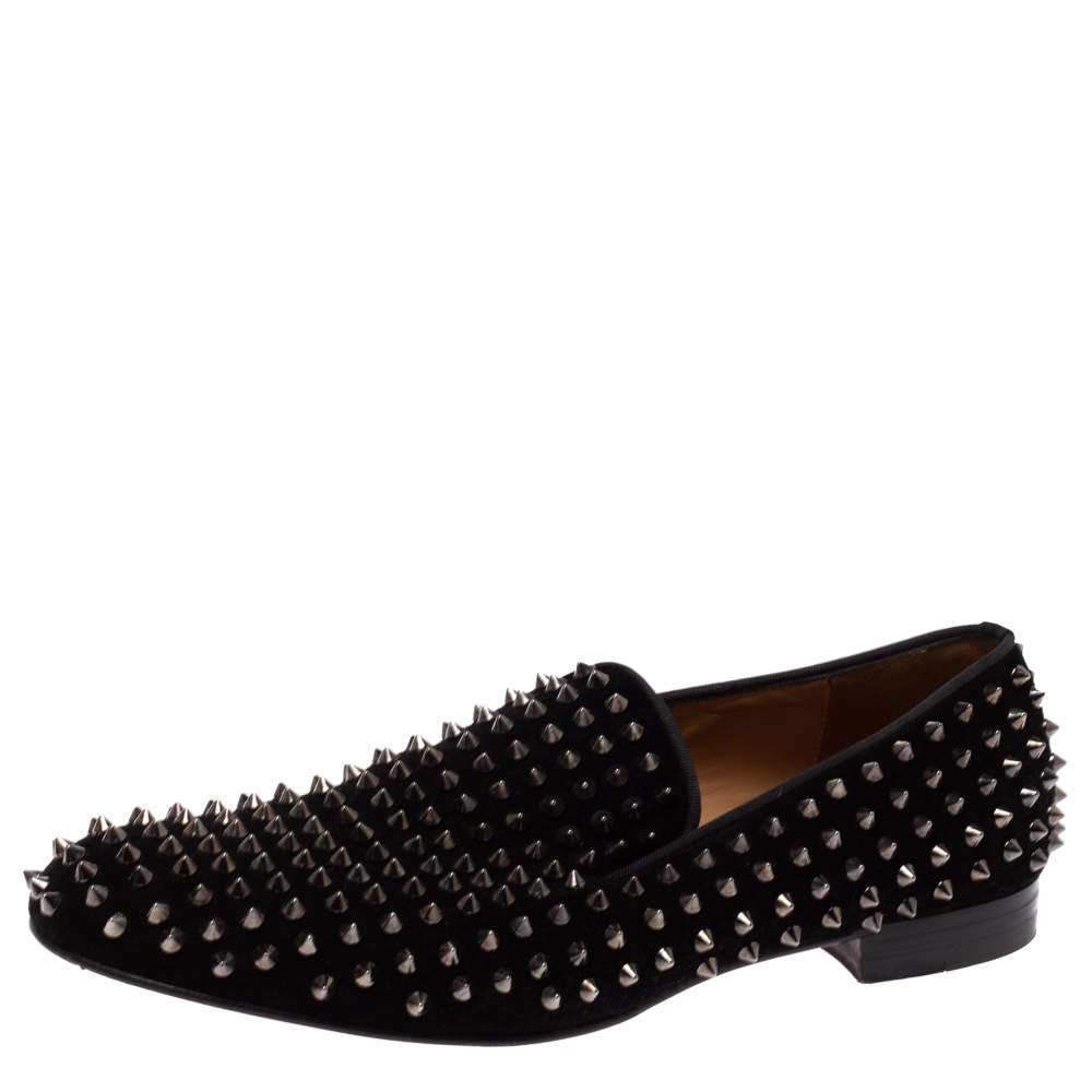 Christian Louboutin Black Suede Dandelion Spikes Loafer Size 42.5 ...