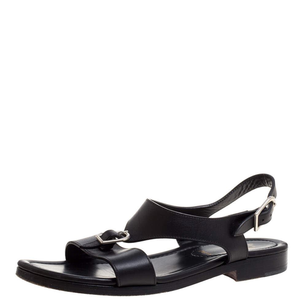 مملوكة مسبقًا Christian Louboutin Black Leather Don Giovanni Flat Sandals Size 42