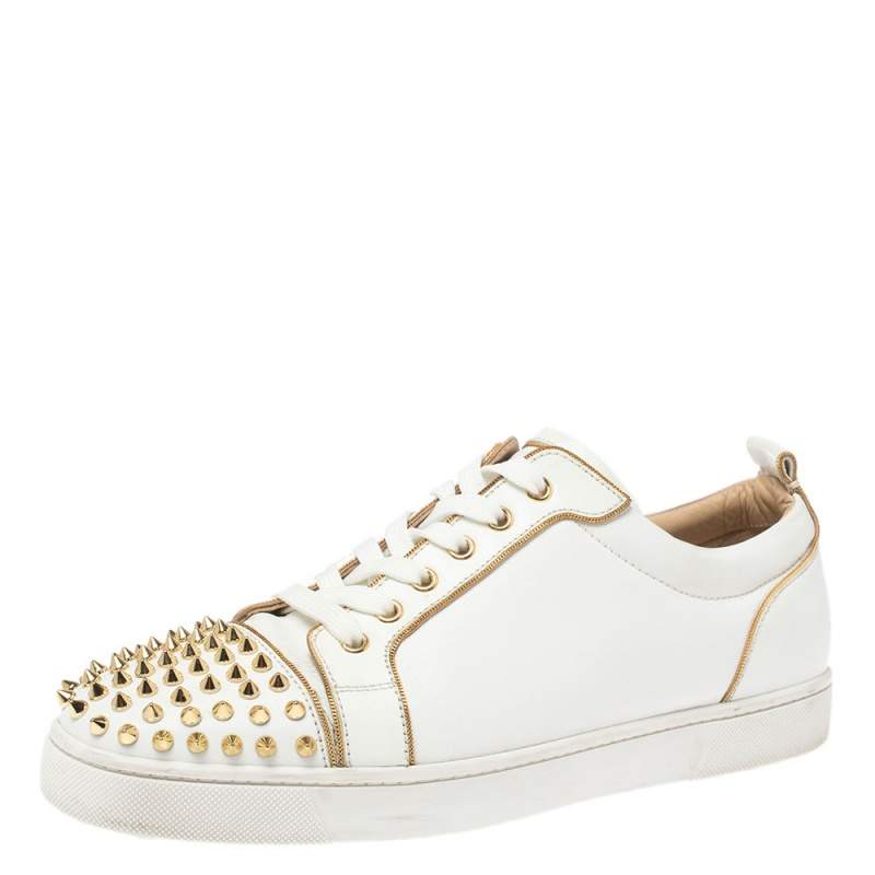 Christian Louboutin White/Gold Spike Leather Louis Chain Trim Low Top ...