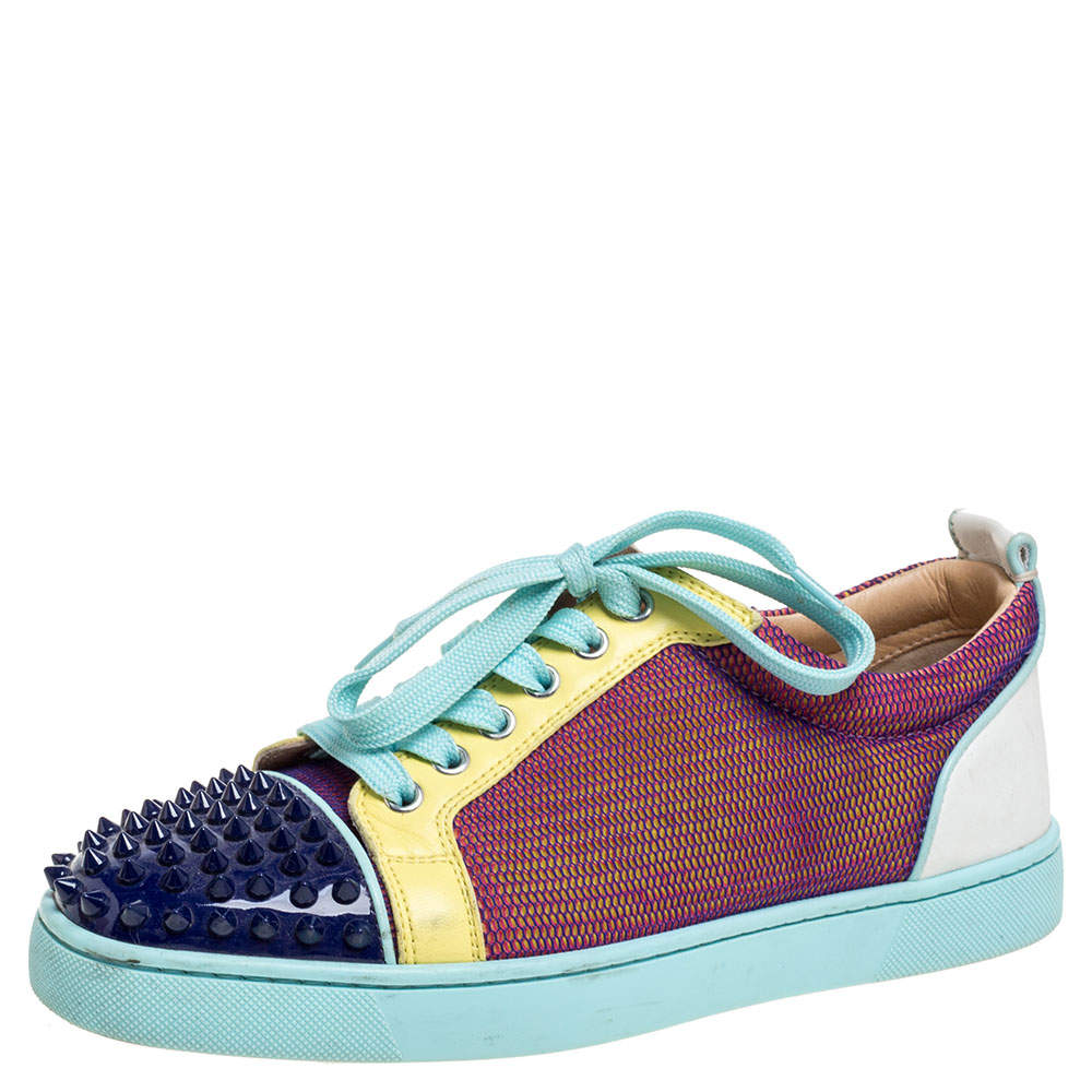 مملوكة مسبقًا Christian Louboutin Multicolor Mesh And Leather AC Viera Spiked Orlato Low Top Sneakers Size 39.5