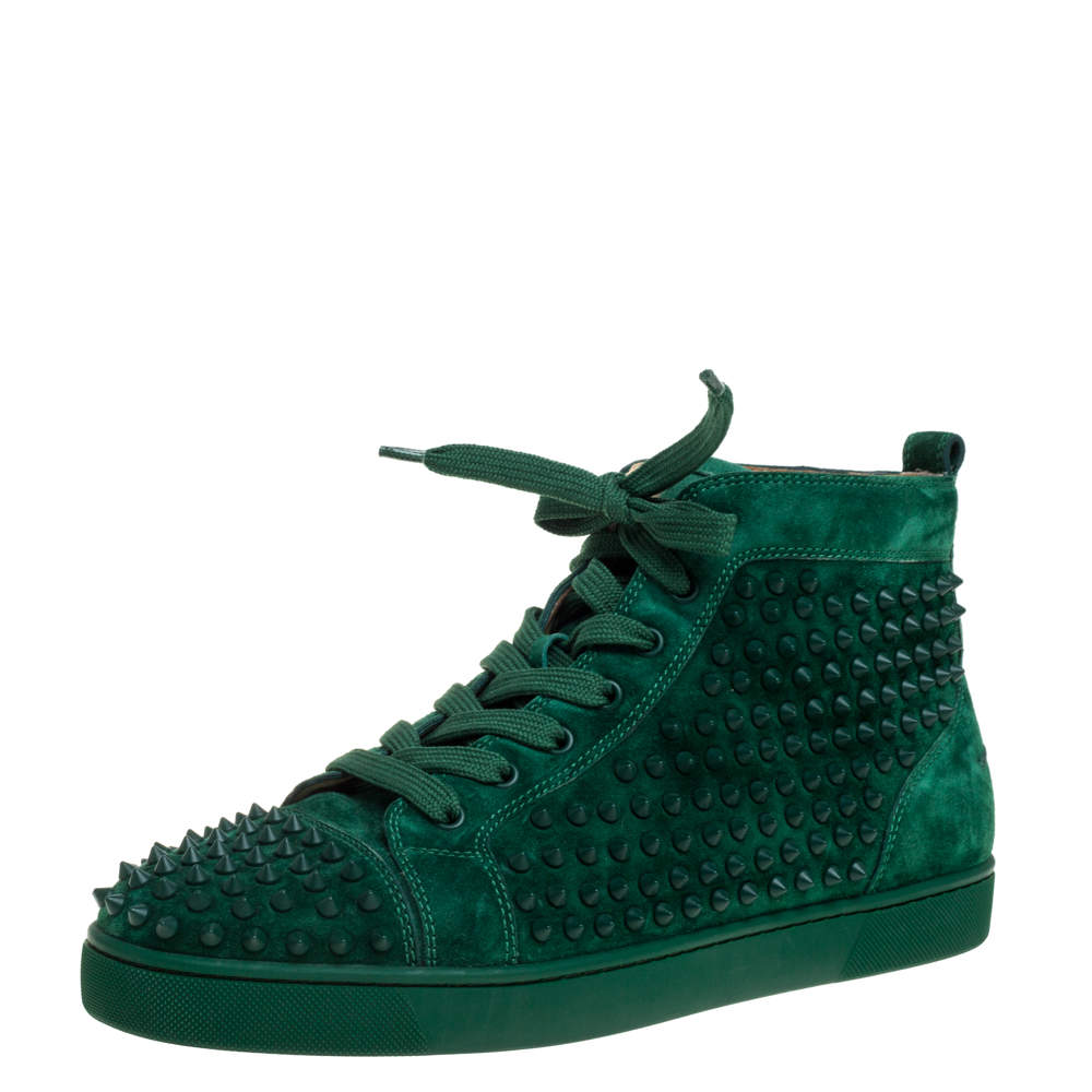 Christian Louboutin Green Suede Louis Spike Sneakers Size 39.5