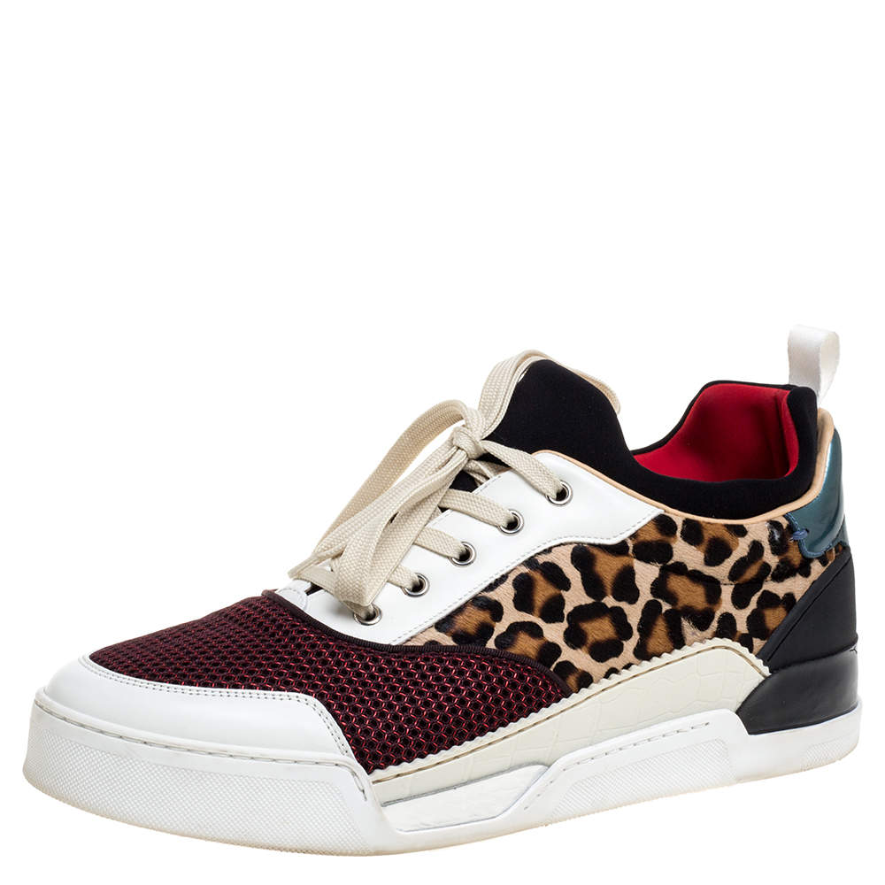 Christian Louboutin Multicolor Leather and Fabric Aurelien Low Top Sneakers Size 45.5