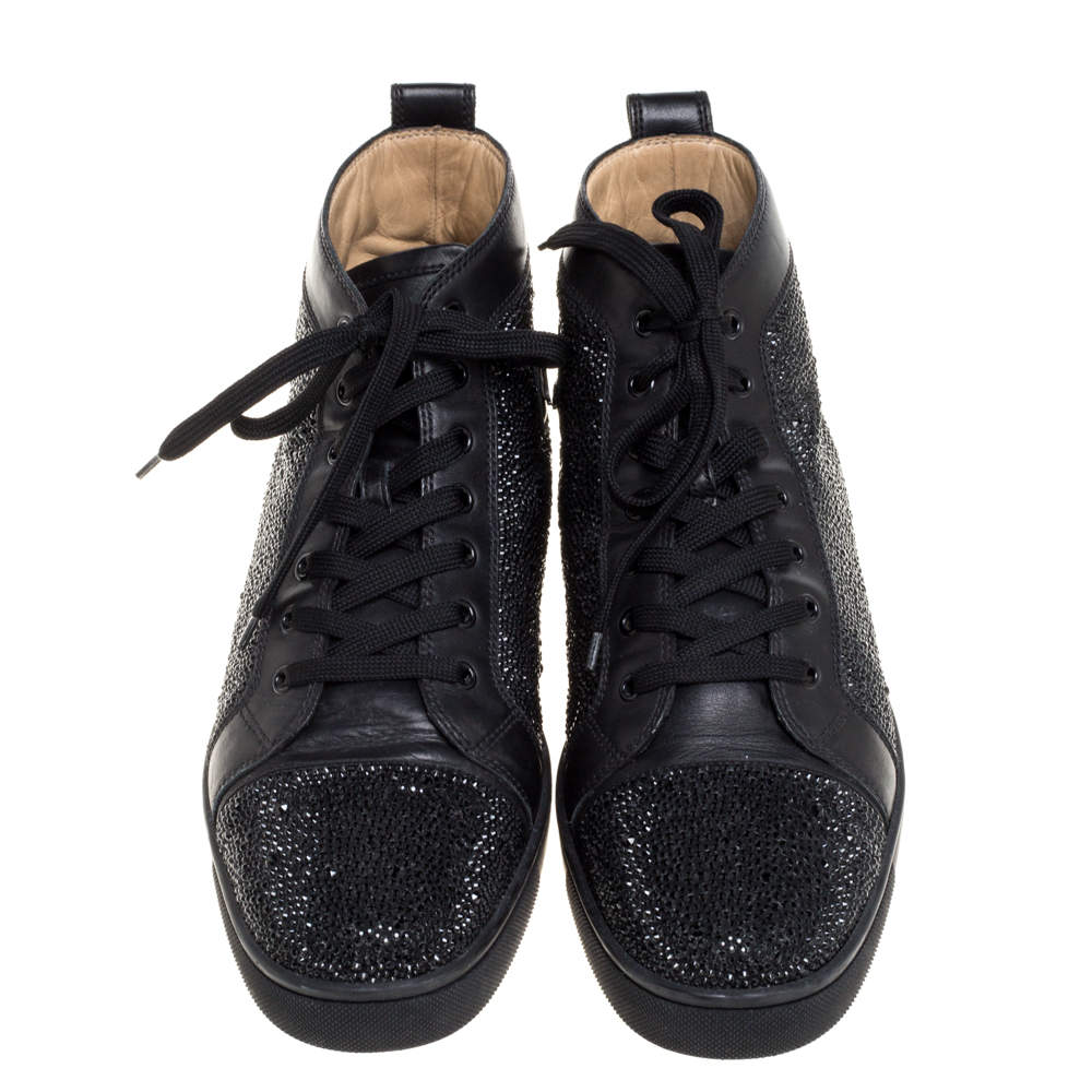 Christian Louboutin Black Leather Louis Strass High Top Sneakers Size 45 -  ShopStyle
