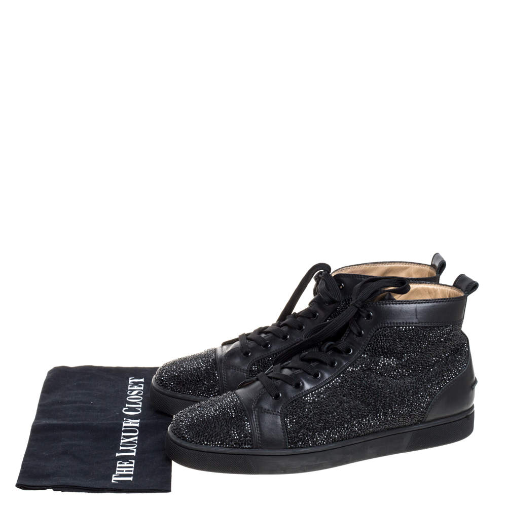 Christian Louboutin black Suede Louis Strass High-Top Sneakers