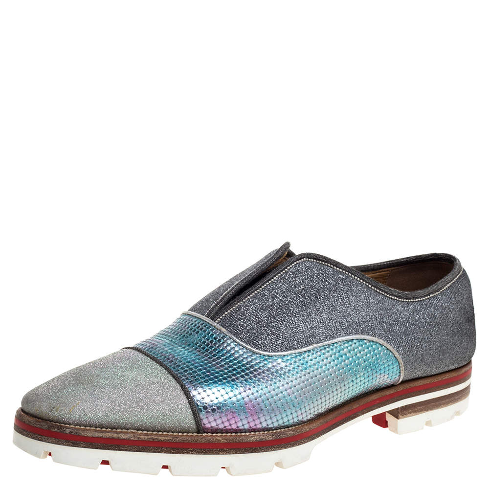 Christian Louboutin Multicolor Leather And Glitter Fabric Cap Toe Oxfords Size 42