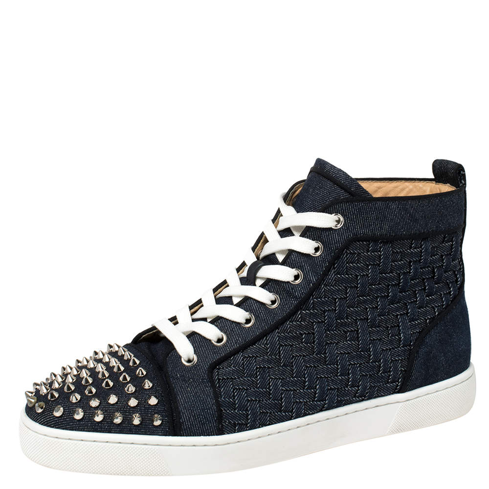 Pre Owned Christian Louboutin Denim Fabric Lou Degra Spiked High Top Sneakers Size 42.5