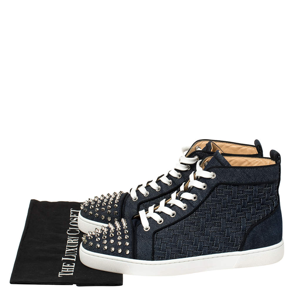 Christian Louboutin Denim Blue Silver White Lou Degra Spikes