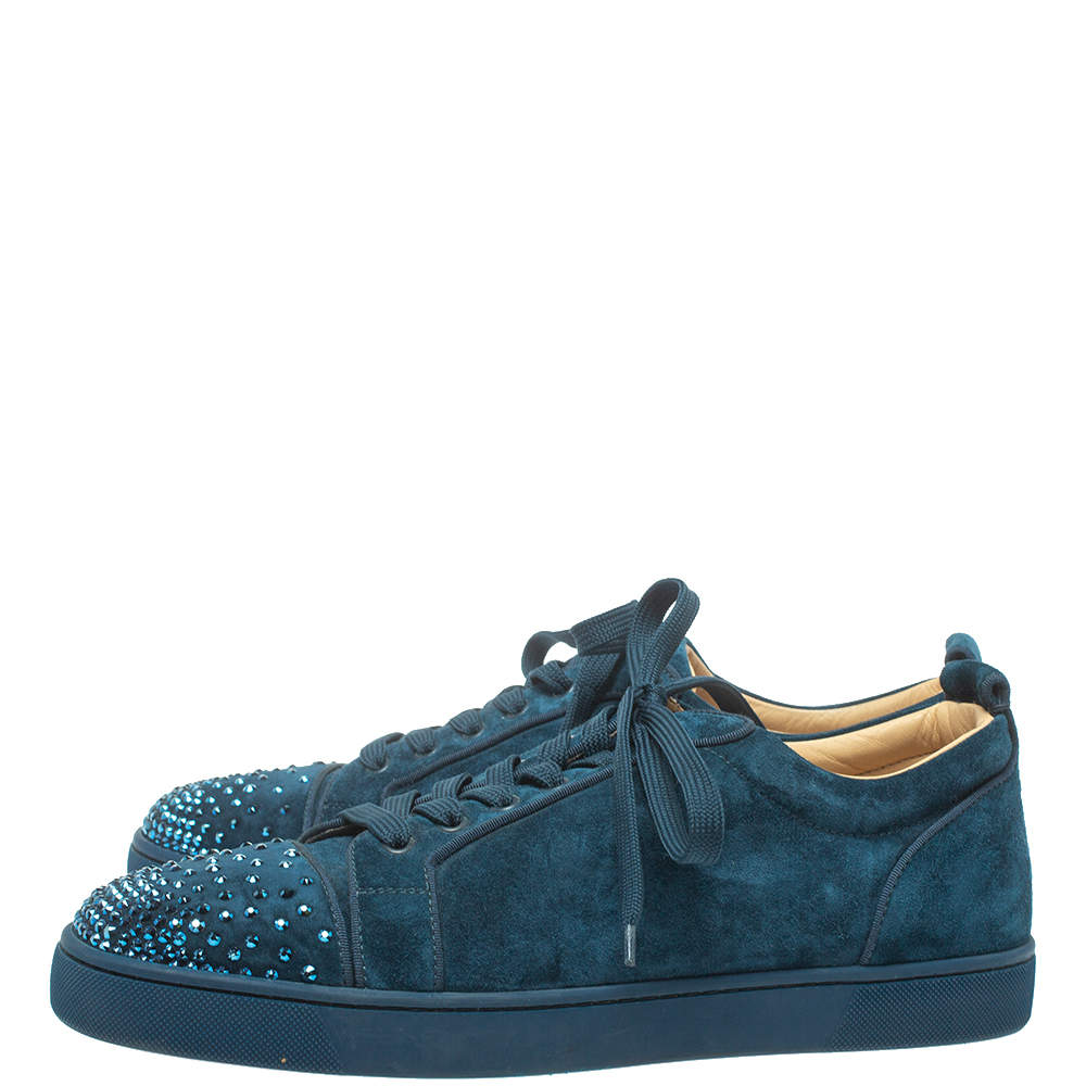 Christian Louboutin Louis Strass Flat Sneakers in Blue Suede ref.571147 -  Joli Closet