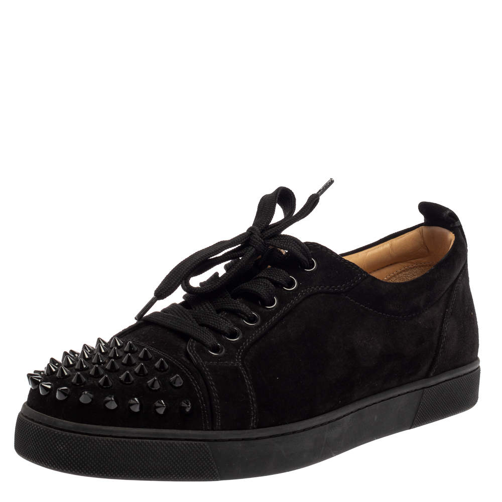 Christian Louboutin Black Suede Louis Junior Spikes Low Top Sneakers Size 40.5