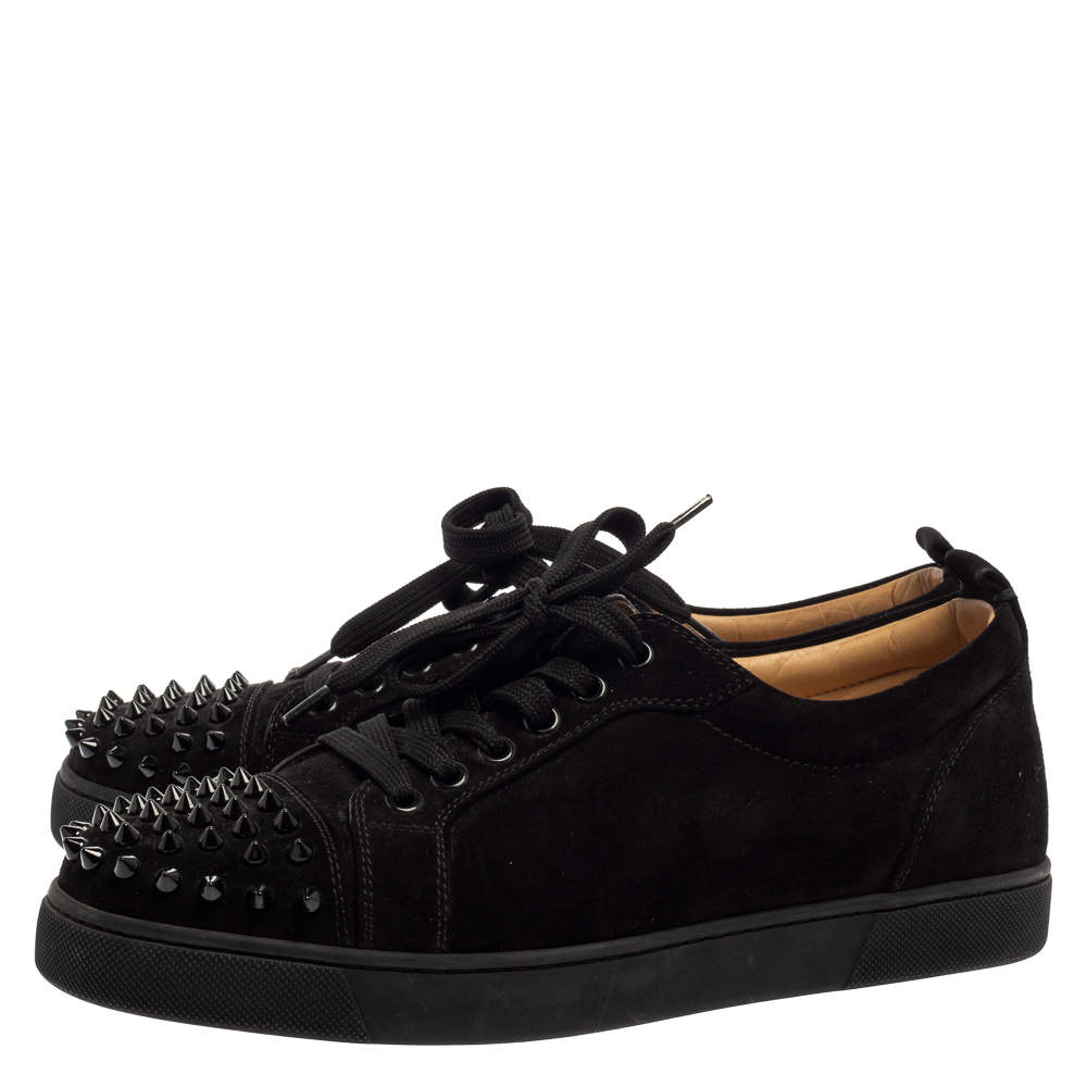 Christian Louboutin Black Suede Junior Spikes Top Sneakers Size 40.5 Louboutin | TLC
