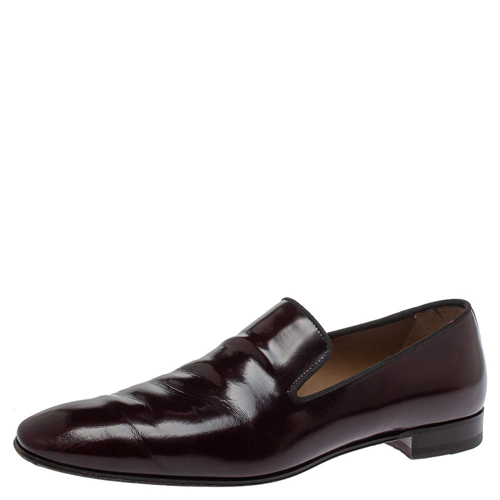Pre Owned Christian Louboutin Burgundy Leather Dandelion Smoking Slippers Size 41.5