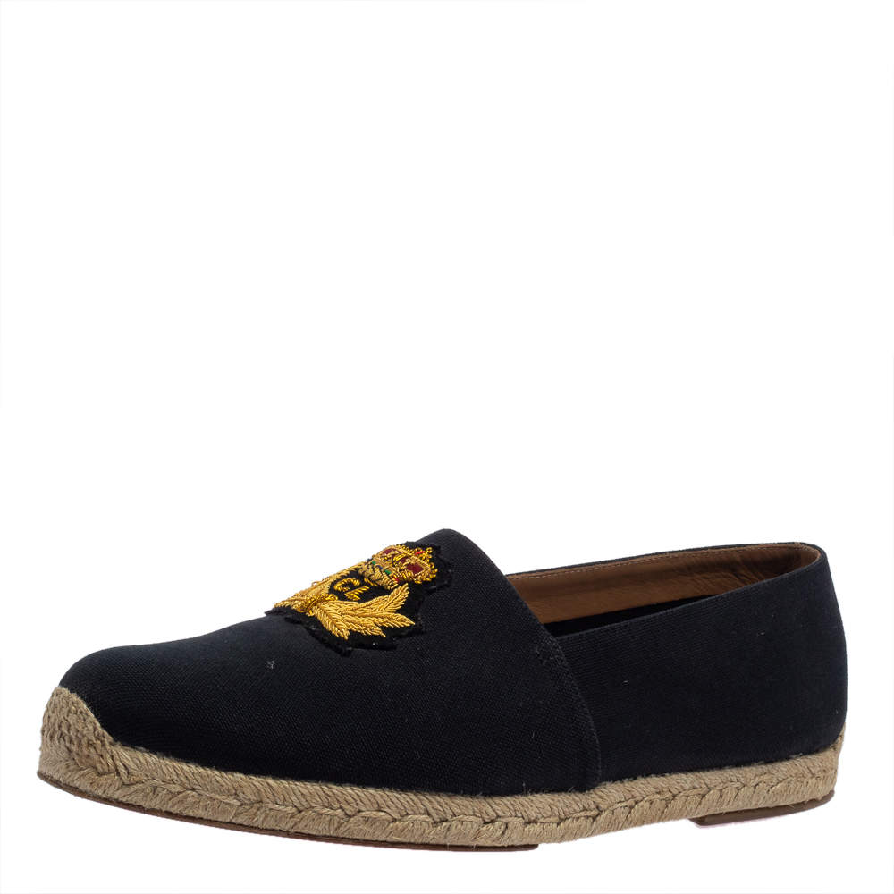 Pre Owned Christian Louboutin Dark Blue Canvas Gala Embroidered Espadrille Slip On Loafers Size 43