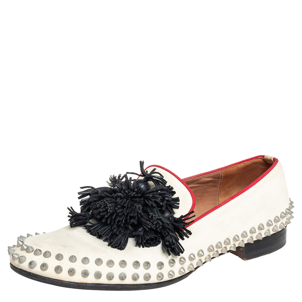 Pre Owned Christian Louboutin Cream Leather Tassel Loafers Size 41