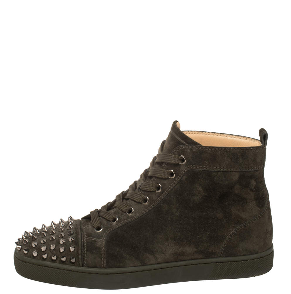 Christian Louboutin Green Suede Leather Louis Spikes High Top