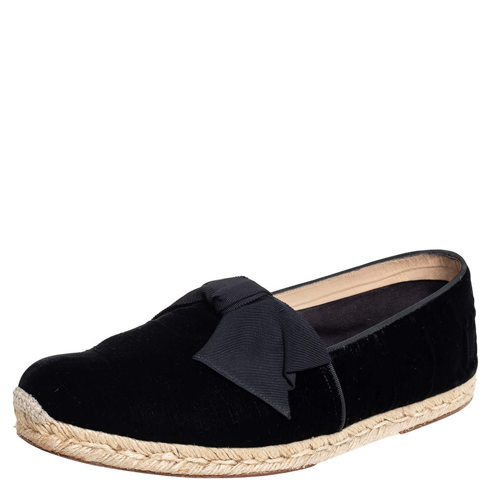 Christian Louboutin Black Velvet Bow Slip On Espadrilles Size 43
