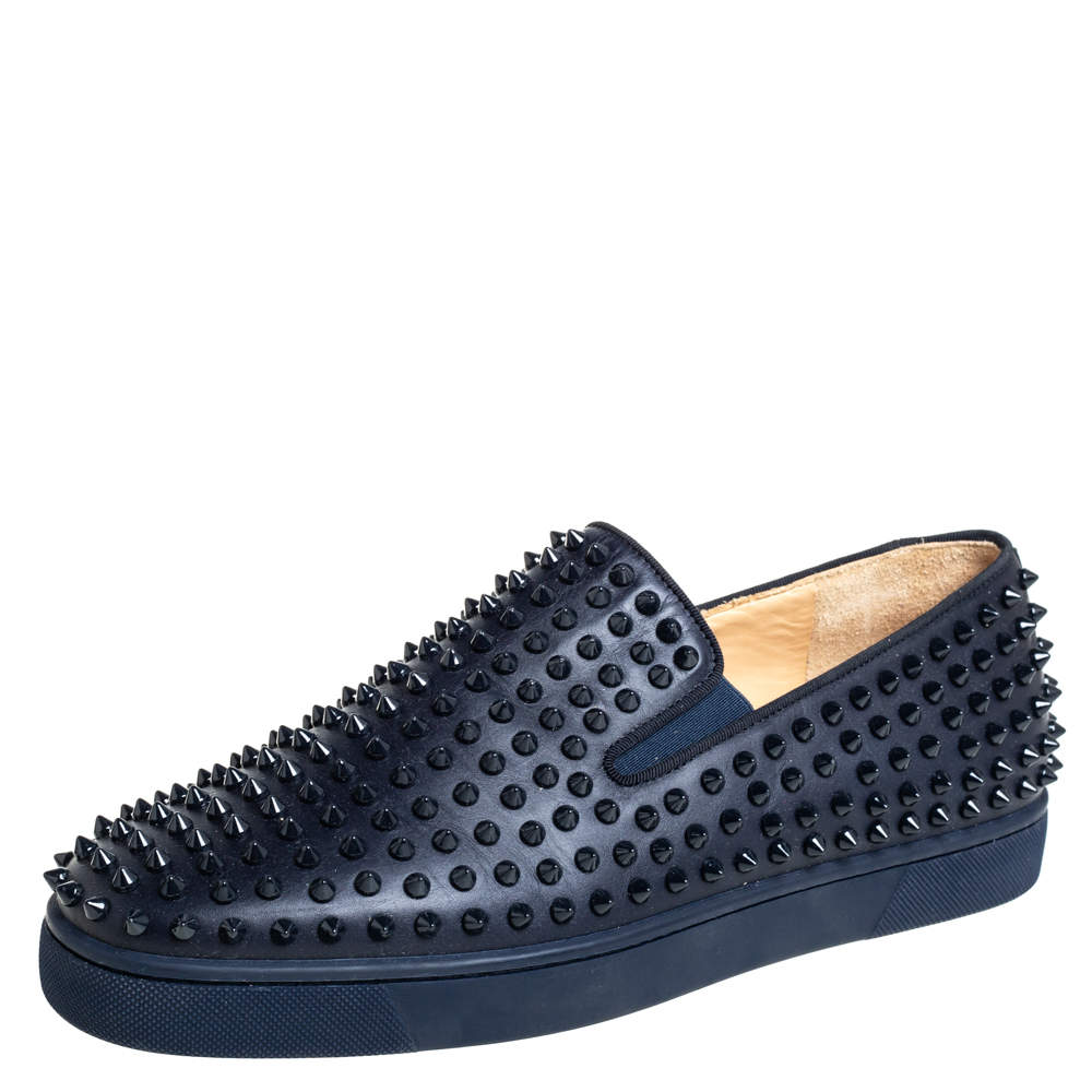 Louboutin Blue Leather Spikes Slip On Sneakers Size 44 Christian Louboutin | TLC