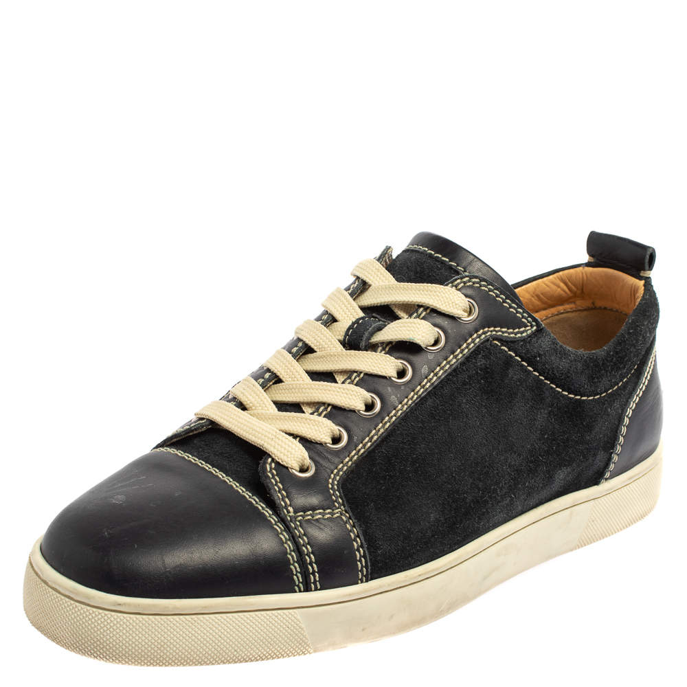 Pre Owned Christian Louboutin Blue Suede And Leather Louis Junior Sneakers Size 42