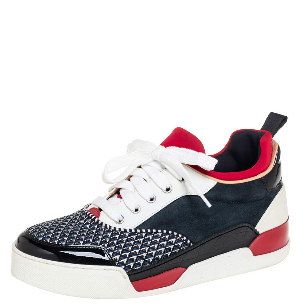 Pre Owned Christian Louboutin Multicolor Leather And Fabric Aurelian Low Top Sneakers 40.5 