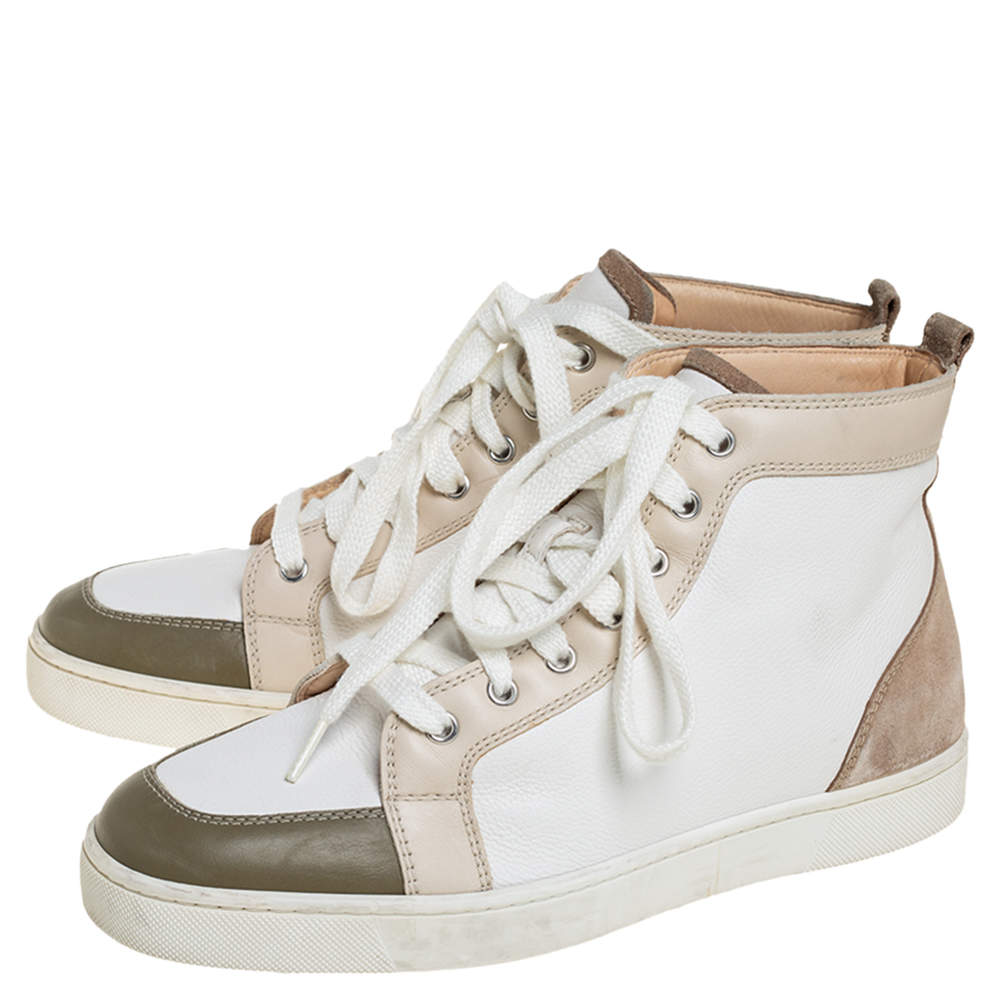 Pre Owned Christian Louboutin Tricolor Suede And Leather Rantus Orlato High Top Sneakers Size 42
