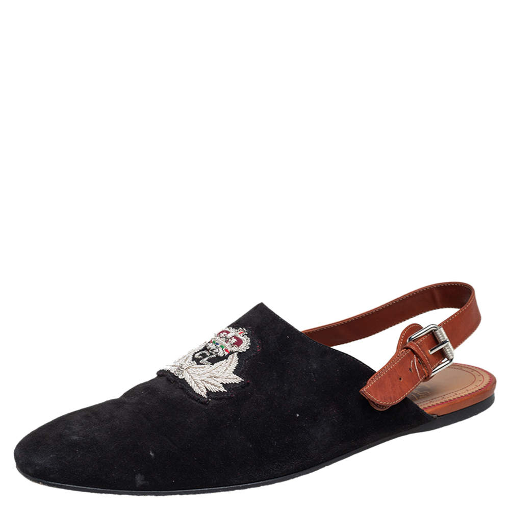 Christian Louboutin Black Suede, Leather Oliveira Mule Slingback Flats Sandals Size 43