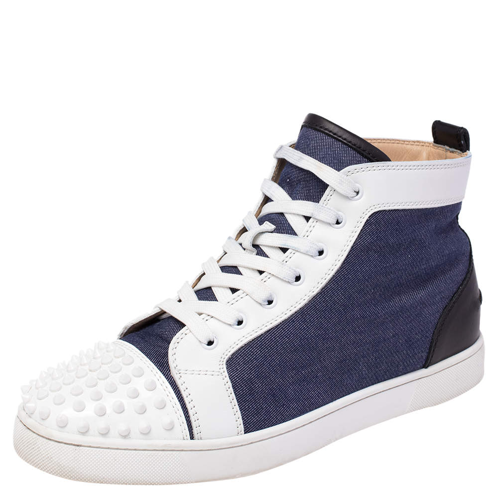 Christian Louboutin Denim Blue Silver White Lou Degra Spikes