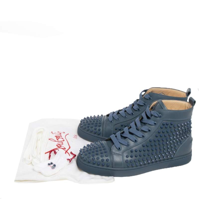 Christian Louboutin Louis Flat Spike Sneaker in Aqua Blue sz 42