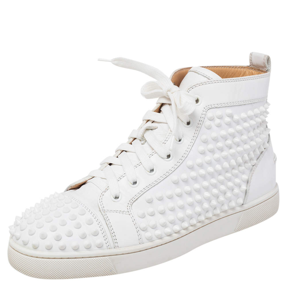 Christian Louboutin White Leather Louis Spikes High Top Sneakers Size 41
