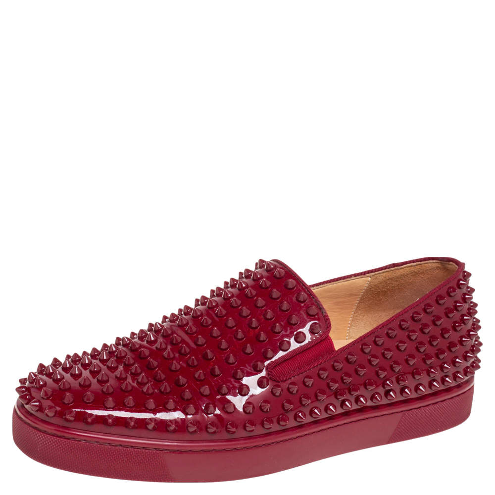 invadere flåde shuffle Christian Louboutin Burgundy Patent Leather Spikes Slip-On Sneakers Size 42  Christian Louboutin | TLC