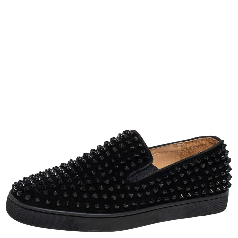 Christian Louboutin Black Suede Dandelion Spikes Sneakers Size 40.5