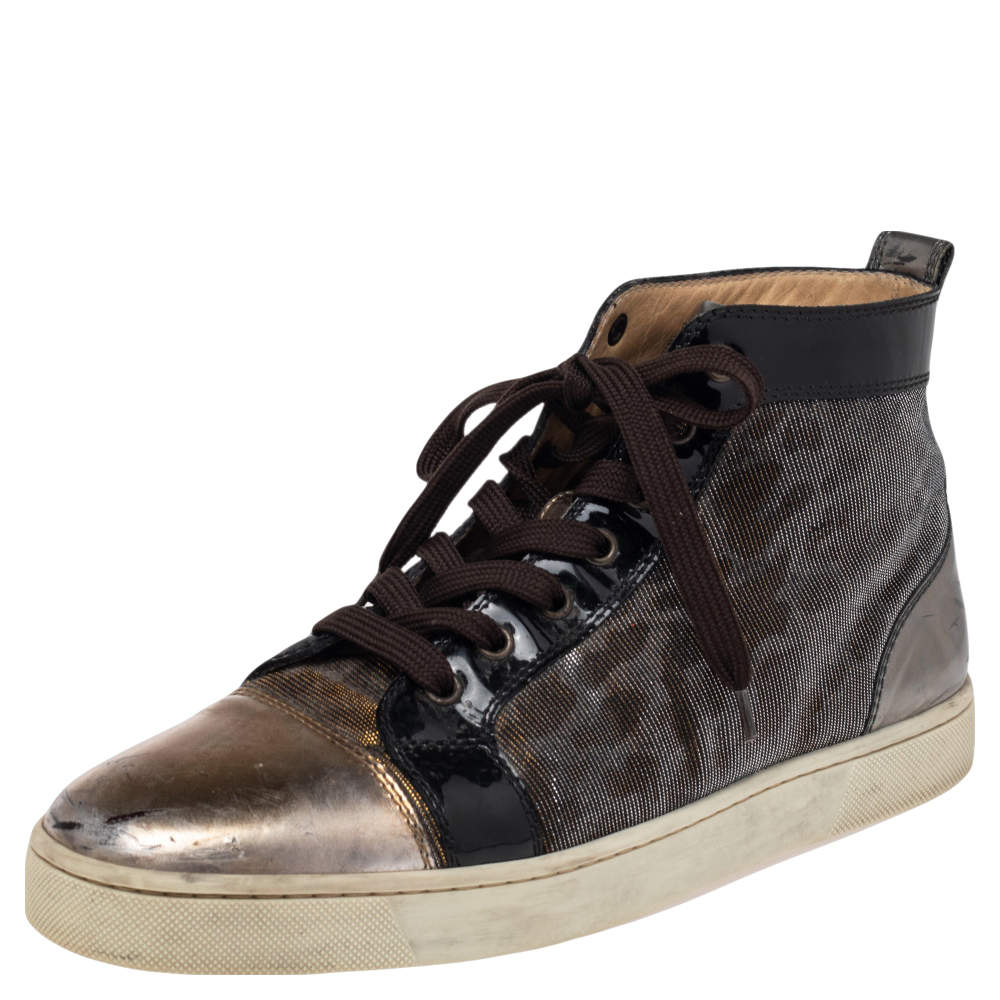 Christian Louboutin Metallic Tricolor Leather and Fabric Orlato High Top Sneakers Size 42