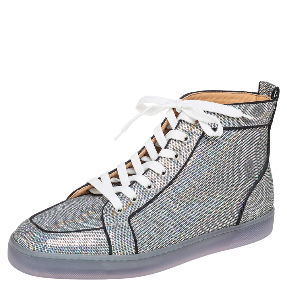 مملوكة مسبقًا Christian Louboutin Silver Glitter Disco Ball Rantus Orlato High Top Sneakers Size 44.5