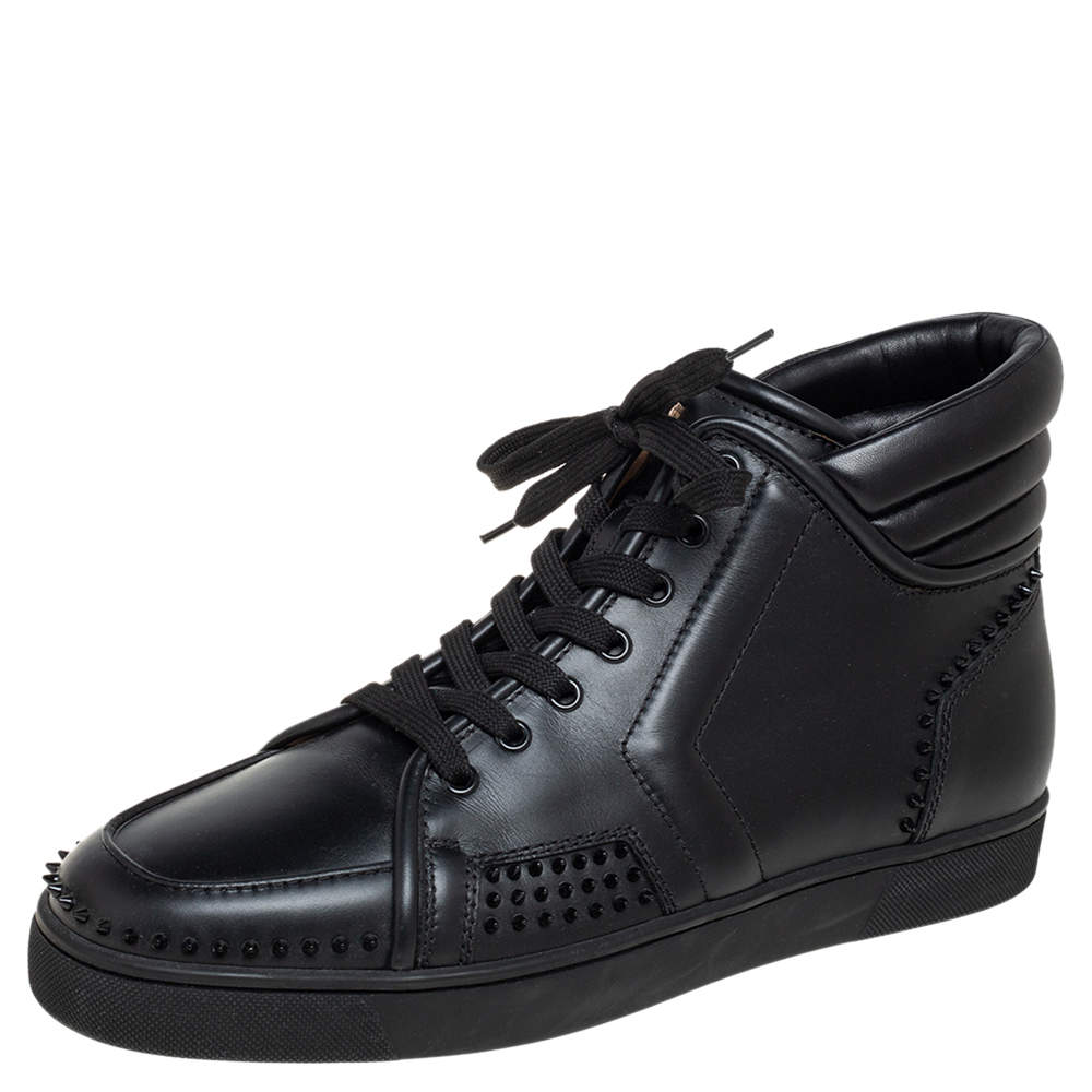 Pre Owned Christian Louboutin Black Leather Rantus Spike Sneakers Size 45