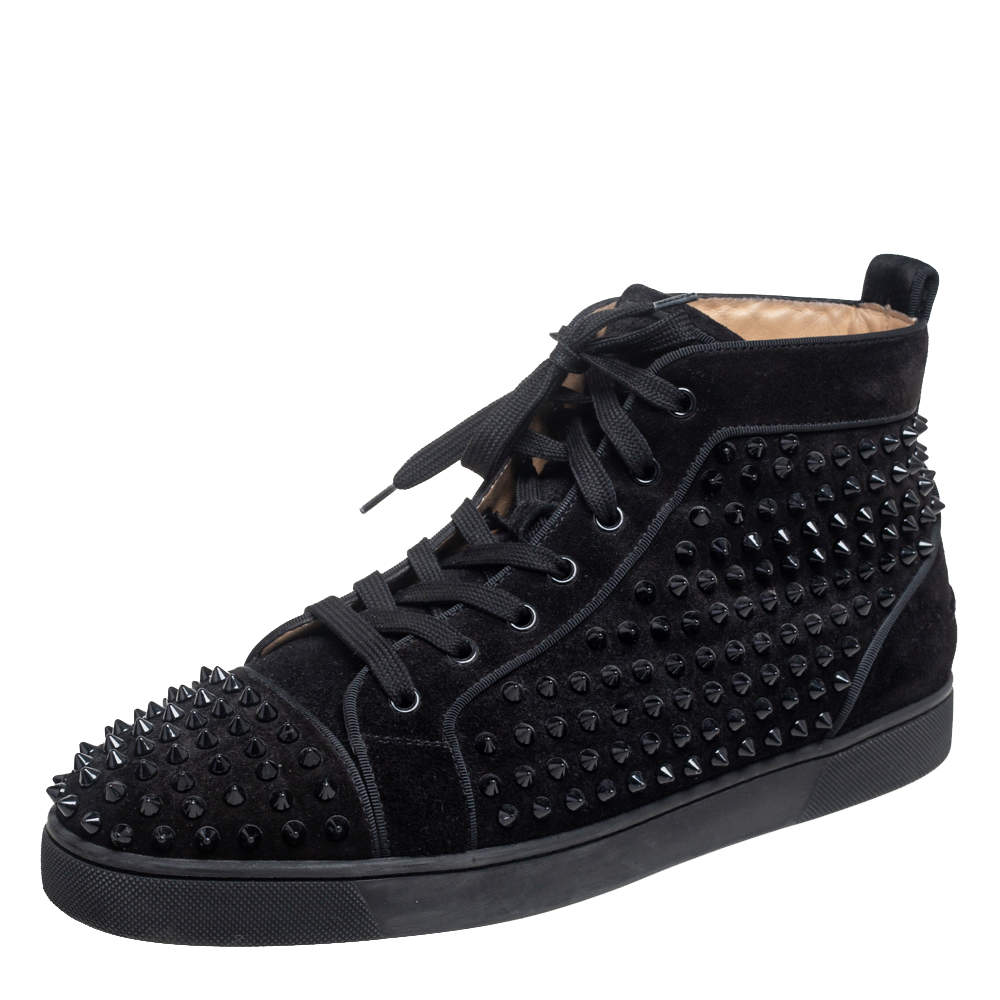 Christian Louboutin Black Suede Orlato Spikes High Top Sneakers Size 45