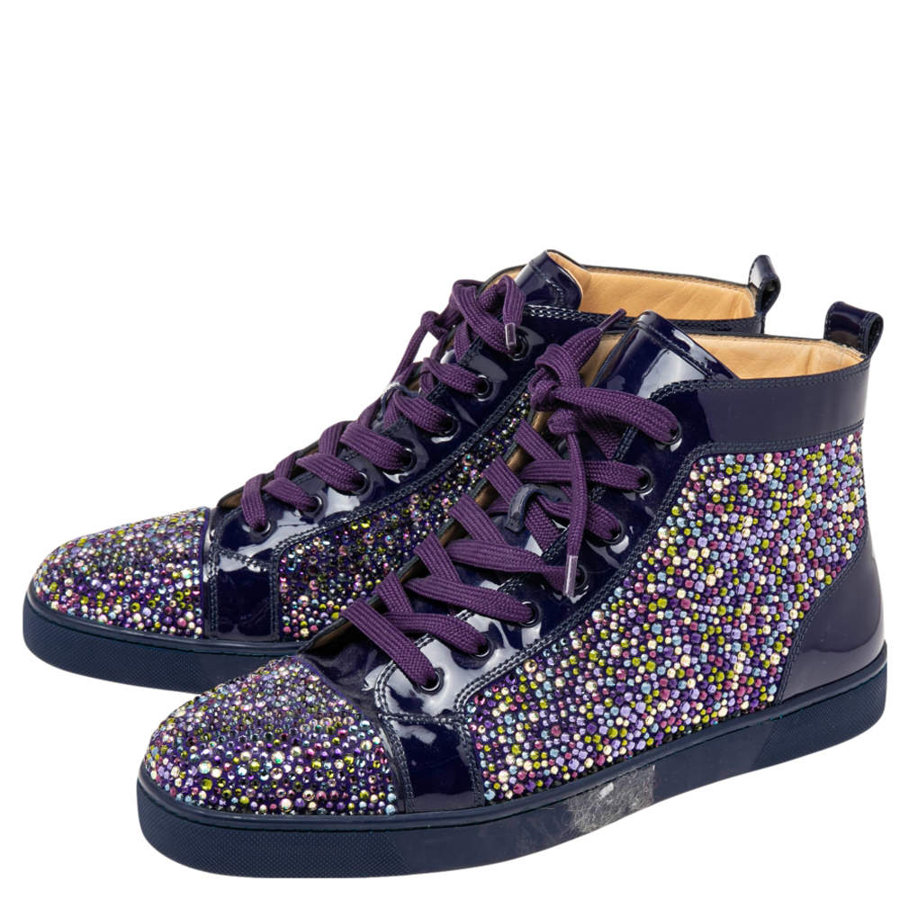 Christian Louboutin Purple Patent Leather Louis Strass High Top Sneakers  Size 45 Christian Louboutin