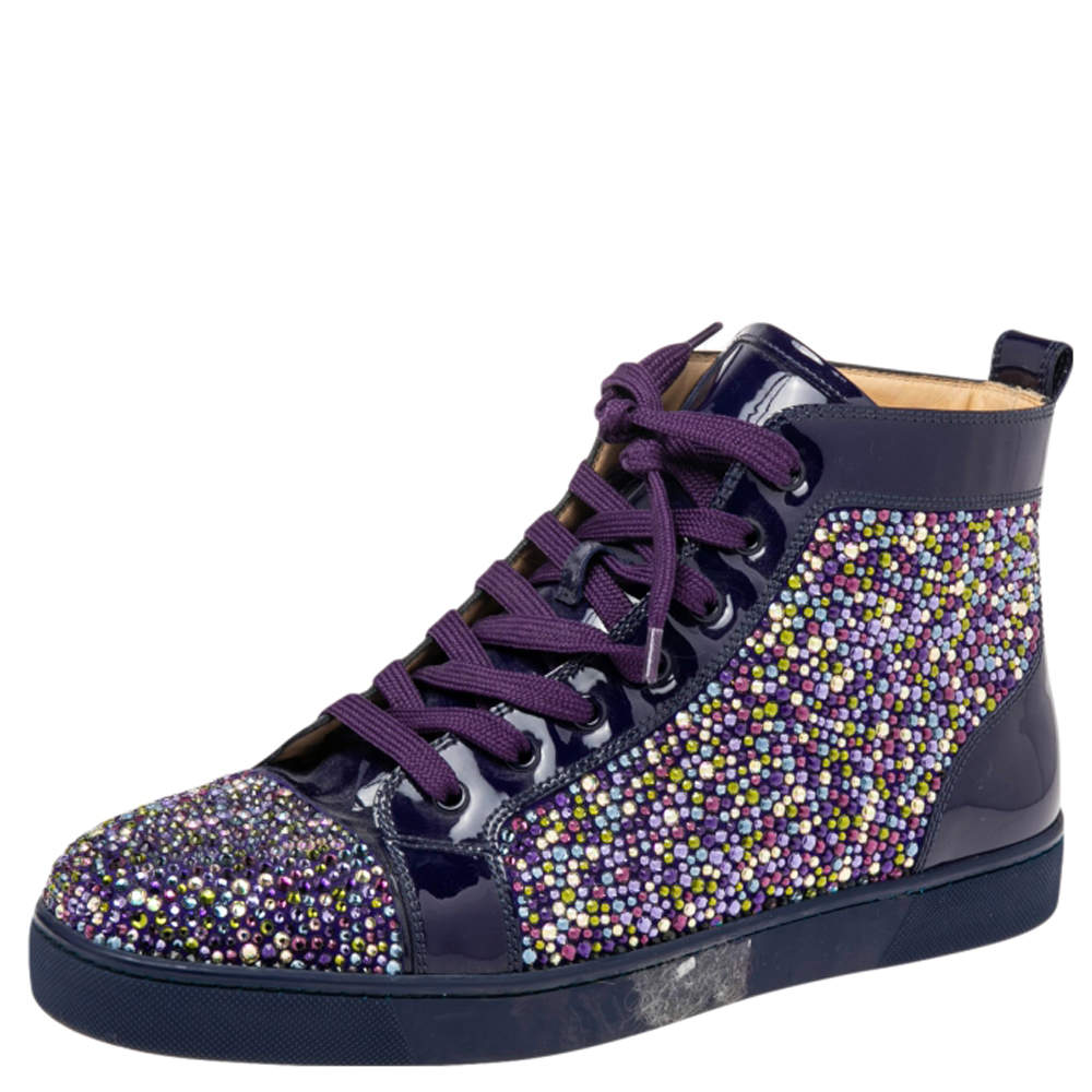 Pre Owned Christian Louboutin Purple Patent Leather Louis Strass High Top Sneakers Size 45