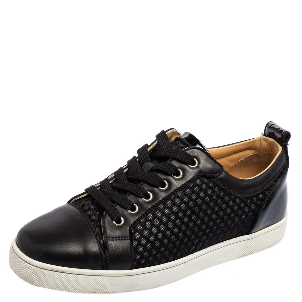 مملوكة مسبقًا حذاء رياضي كريستيان لوبوتان جلد وشبك أسود منخفض من أعلى مقاس 41