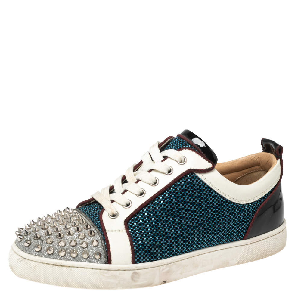 Christian Louboutin Multicolor Mesh And Leather Louis Junior Spikes Low Top Sneakers Size 41.5