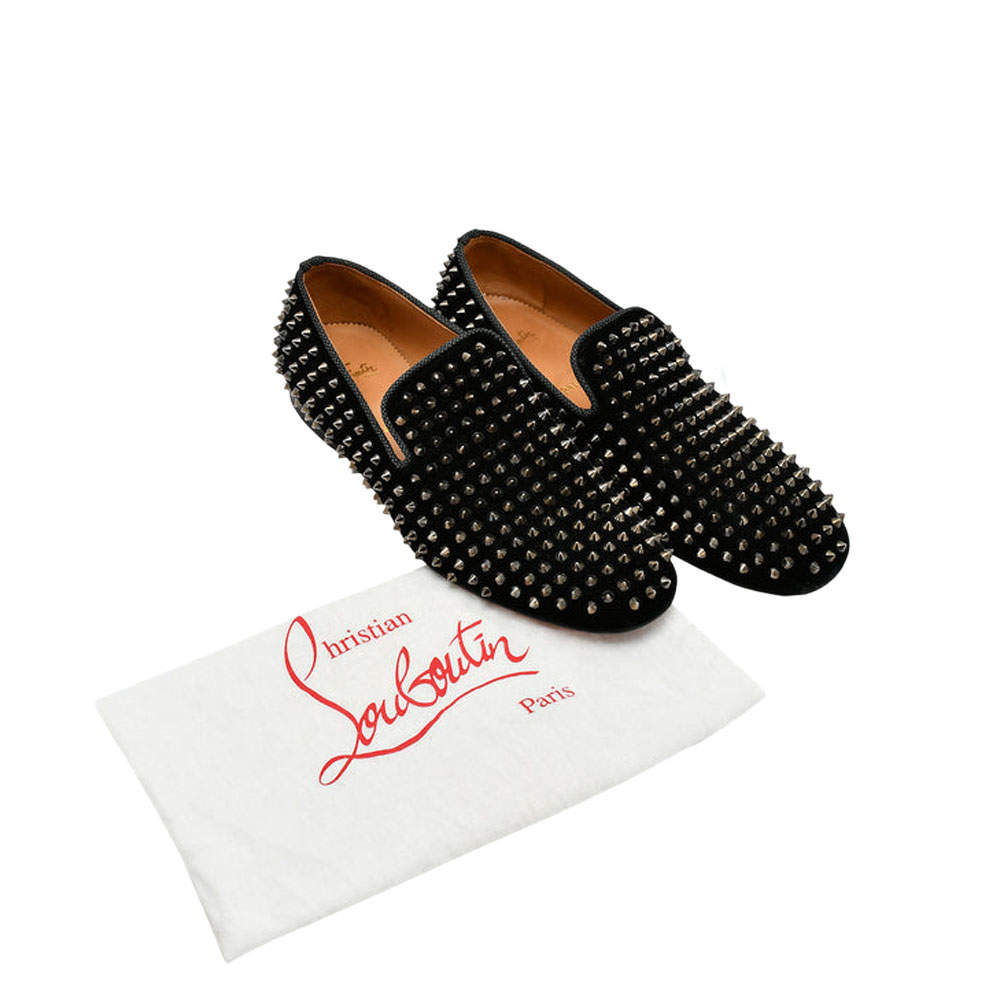 Christian Louboutin Black Leather Rollerboy Spikes Loafers EU 43