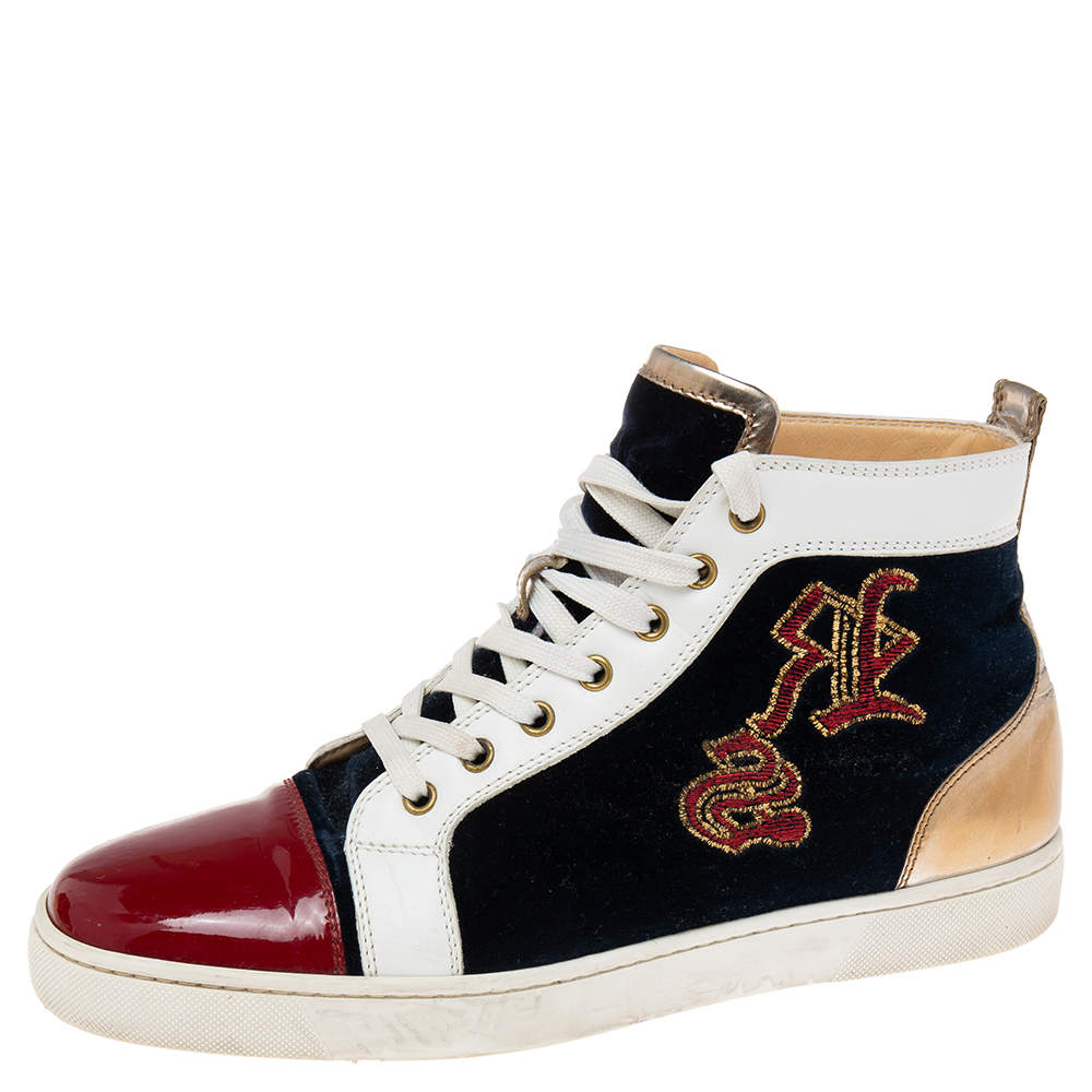 Christian Louboutin Multicolor Leather and Embroidered Velvet Louis  High-Top Sneakers Size 43 Christian Louboutin